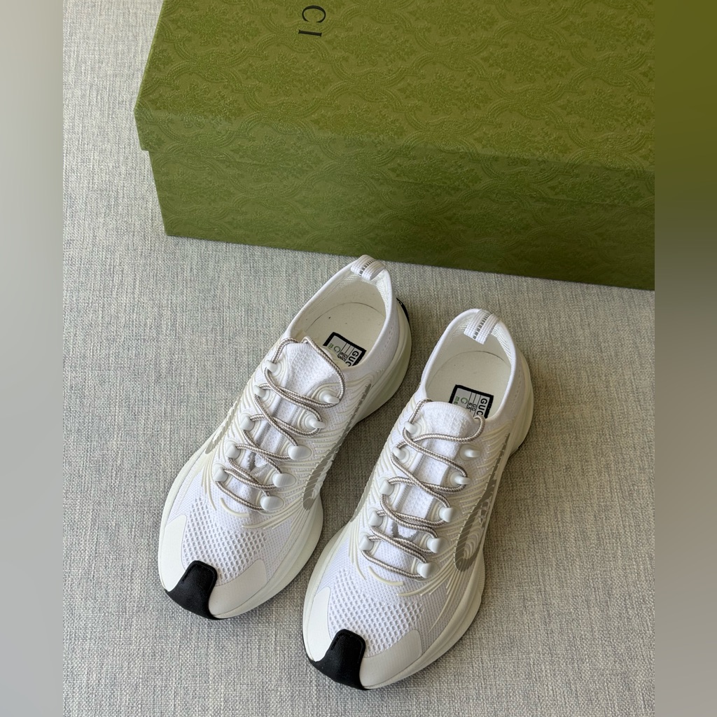 Nib Gucci White Fabric Men Sneakers